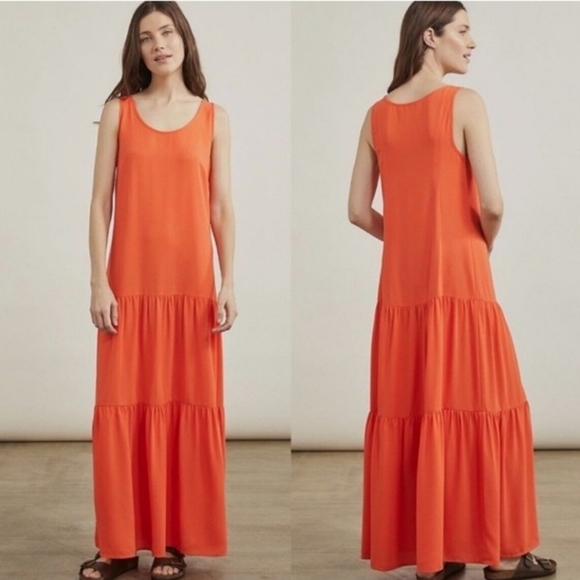 Elizabeth and James Dresses & Skirts - Elizabeth and Jane's Orange 3 Tiered Sleeveless Maxi Dress Women's Size Medium M